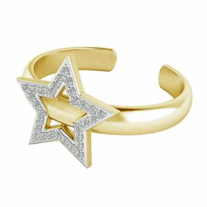 Round Cut Lab Created Diamond 14k Yellow Gold Finish Adjustable Star Toe Ring