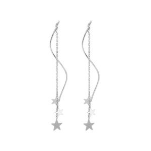 SLUYNZ Sterling Silver Stars Dangle Earrings Chain for Women Curve Stars Dangle Earrings Long Threader (A-Silver)