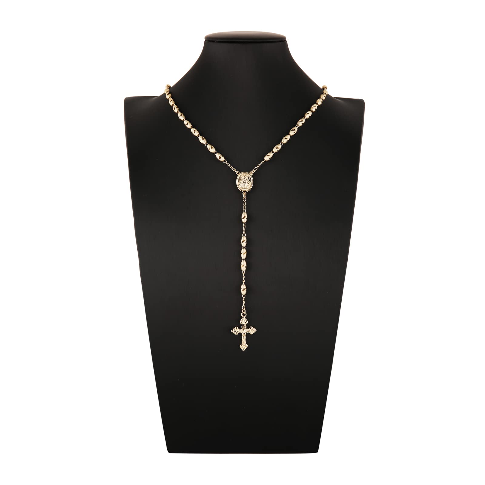 HZMAN Dainty Rosary necklace for Women Long Gold Plated Brass Lariat Y Cross necklace Jewelry Gift