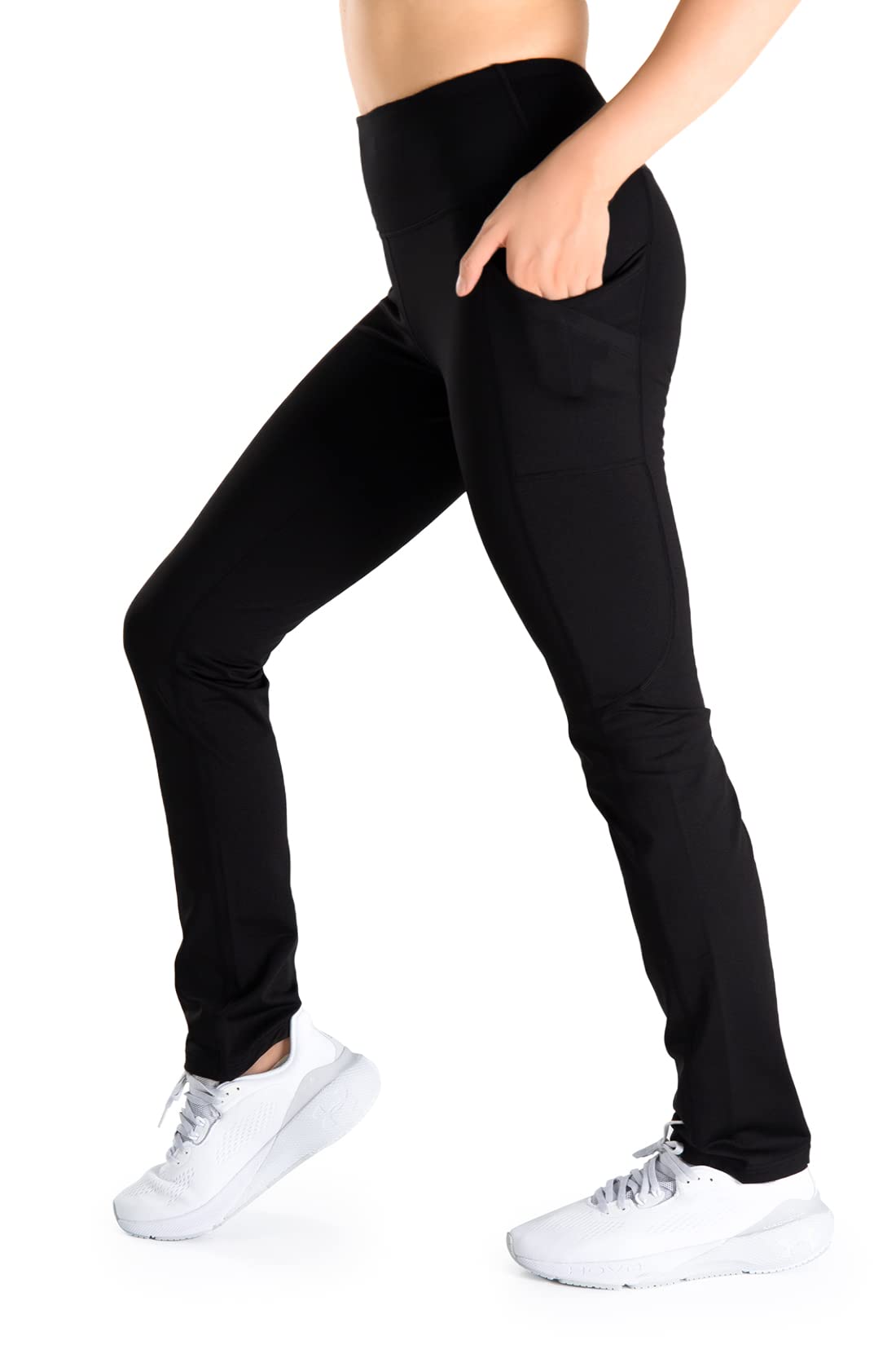 Yogipace,Side Pockets,Petite Women's 29" Fleece Lined Thermal Yoga Pants Winter Straight Leg Warm Sweatpants,Black,Size M