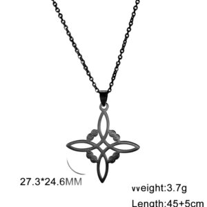 UNIFT Witches Knot Necklace For Women Stainless Steel Irish 4-Pointed Celtic Knot Pendant Fashion Charm Magick Jewelry Gift (Black)