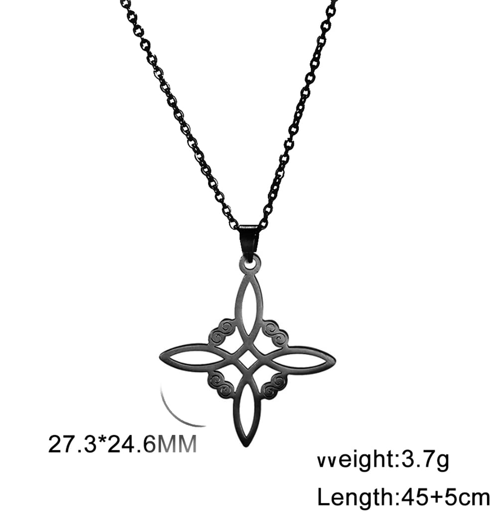 UNIFT Witches Knot Necklace For Women Stainless Steel Irish 4-Pointed Celtic Knot Pendant Fashion Charm Magick Jewelry Gift (Black)