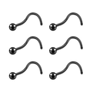 6ixgosh 6pcs 20g nose studs 3mm ball flat surgical steel nose ring for women men black rose gold nose stud l shaped corkscrew nose ring studs cute nostril nose piercing jewelry