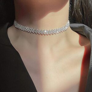 JONKY Rhinestone Chokers Silver Choker NecklaceCrystal Necklaces Sparkly Neck Jewelry Prom Accessories for Women