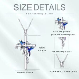 LELOUCHY Hummingbird Cross Necklace 925 Sterling Silver Cross Pendant Necklace Christian Jewelry Gifts for Women