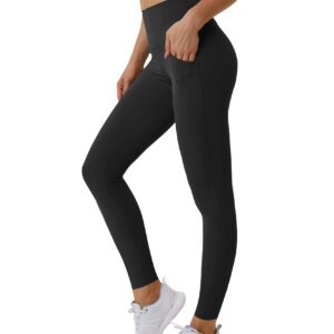 3 Pack High Waisted Leggings for Women No See Through Yoga Pants Tummy Control Leggings for Workout Running Buttery Soft (Pocket Black/Black/Black, L/XL)