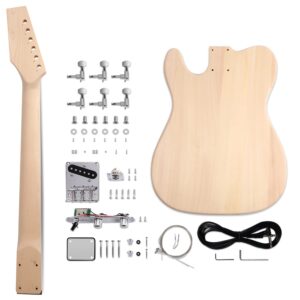 Sunsmile DIY Electric Guitar Kit Tele Style Guitar Kits Beginner Kits with Basswood Body Hard Maple Neck Chrome Hardware Right Handed Build Your Own Guitar.