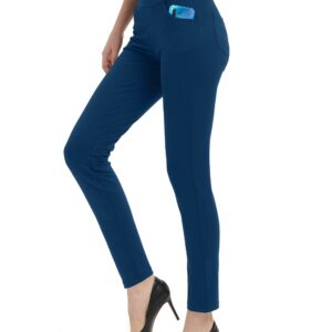 nuveti Women's Yoga Dress Pants Skinny Leg Work Pants Pull on Stretch Pant for Women with Pockets (DiamondBlue,Medium)