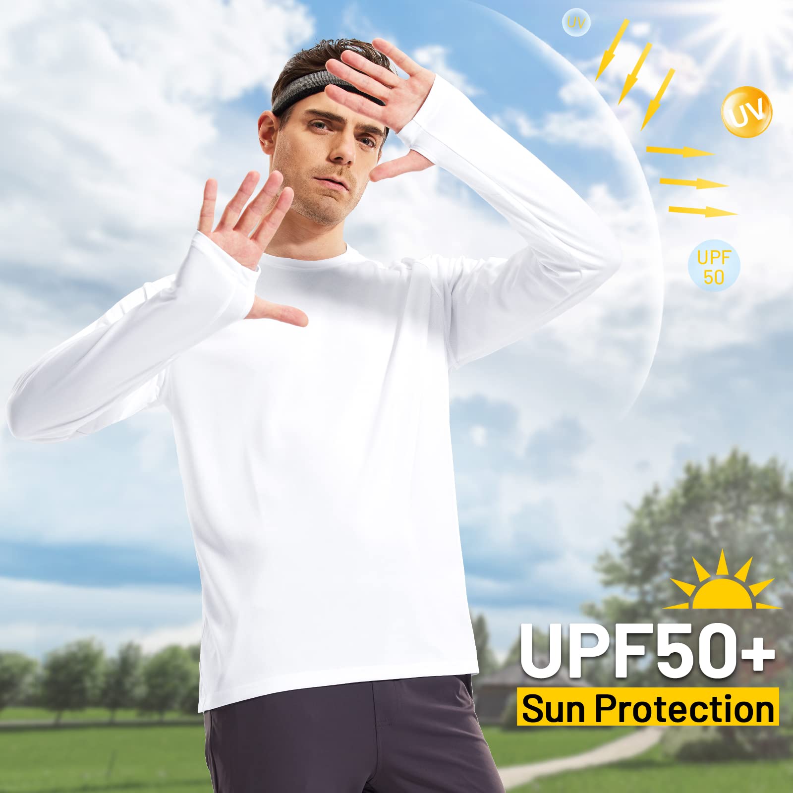 MIER Men's Quick Dry UPF 50+ Sun Protection Long Sleeve Shirts Lightweight Rash Guard Swim UV T-Shirts Hiking Running White M