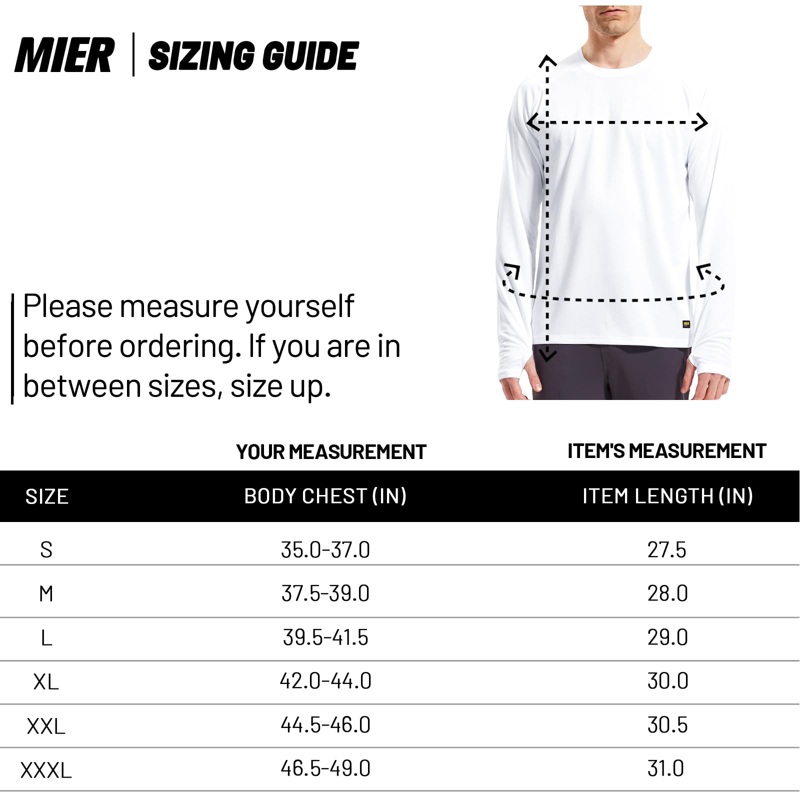 MIER Men's Quick Dry UPF 50+ Sun Protection Long Sleeve Shirts Lightweight Rash Guard Swim UV T-Shirts Hiking Running White M