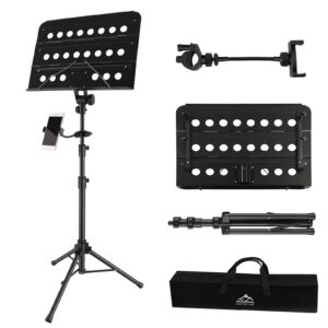 EASTROCK Sheet Music Stand Professional with Portable Bag Widened Panel, Thickened Pipe Wall, Lengthened Height Lifting Music Stand, Adjustable Folding Plate Metal, with Phone Holder