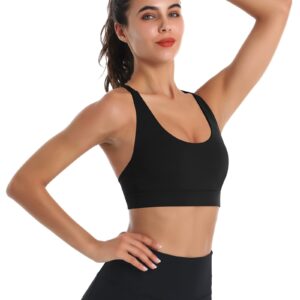 LEXISLOVE Strappy Sports Bras for Women Criss Cross Back Medium Support Workout Yoga Padded Sports Bra with Removable Cups Black L