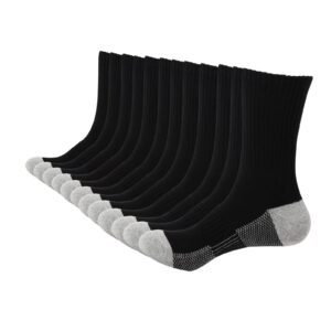 budermmy men's cotton moisture wicking heavy cushion crew work socks,6-12, 6pairs (us, numeric, 9, 12, regular, tall, black 2)