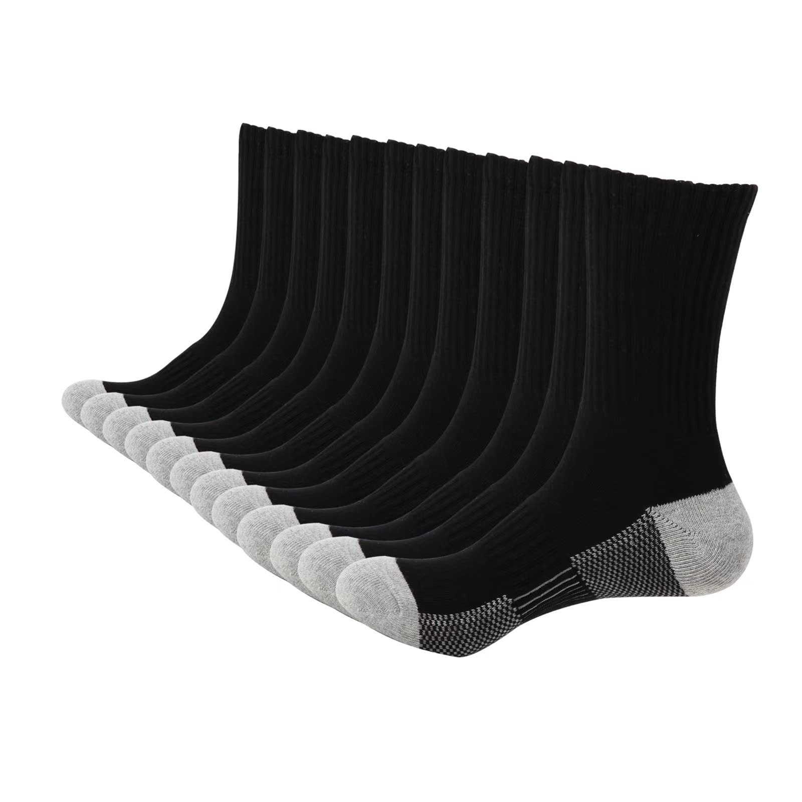 BUDERMMY Men's Cotton Moisture Wicking Heavy Cushion Crew Work Socks,6-12, 6Pairs (US, Numeric, 9, 12, Regular, Tall, black 2)