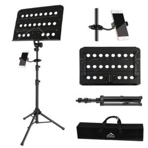 EASTROCK Sheet Music Stand Professional with Portable Bag Widened Panel, Thickened Pipe Wall, Lengthened Height Lifting Music Stand, Adjustable Folding Plate Metal, with Phone Holder