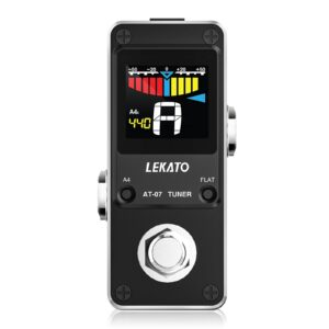 lekato guitar tuner pedal with true bypass, chromatic tuner pedal for electric guitar and bass, color display tuning pedal with mute, pitch and flat tuning