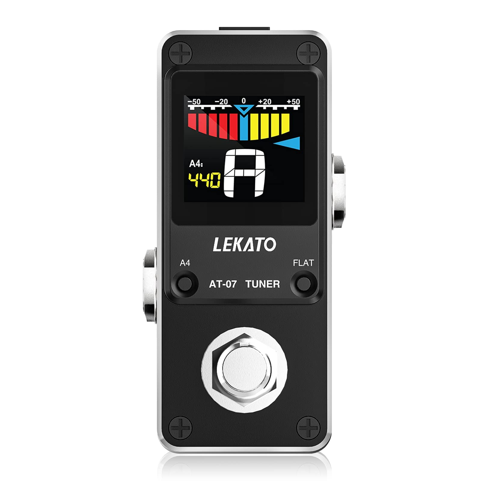 LEKATO Guitar Tuner Pedal with True Bypass, Chromatic Tuner Pedal for Electric Guitar and Bass, Color Display Tuning Pedal with Mute, Pitch and Flat Tuning