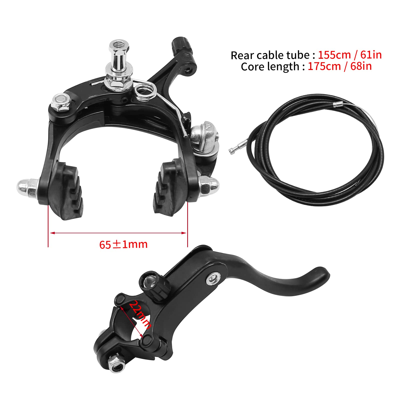 VIKKSAER Rear Bike Brake Kit, Side Pull Brake Set Road Bicycle Caliper Brake Kit, Includes Callipers Levers Cables, Black