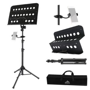 eastrock sheet music stand professional with portable bag widened panel, thickened pipe wall, lengthened height lifting music stand, adjustable folding plate metal, with phone holder