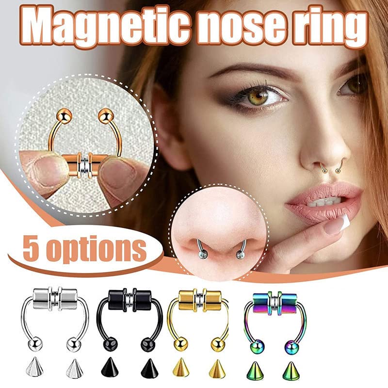 DANSOAN Fake Nose Ring for Women Teenager Stainless Steel Nose Cuffs Septum Nose Ring Piercings on Non-Pierced Nose Ring for Women Men