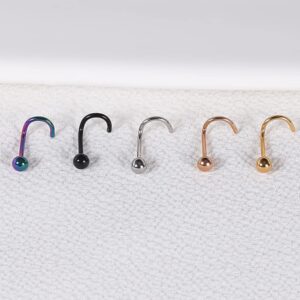 6ixGosh 6pcs 20g Nose Studs 3mm Ball Flat Surgical Steel Nose Ring for Women Men Black Rose Gold Nose Stud L Shaped Corkscrew Nose Ring Studs Cute Nostril Nose Piercing Jewelry