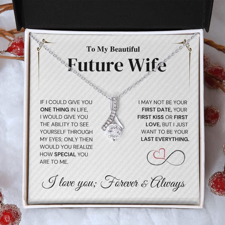 Future Wife Necklace My Last Everything, Promise Necklace For Her, Fiance Gifts For Her, Birthday Gifts For Future Wife With Message Card, Soulmate Necklace For Women, Stainless Steel, Cubic Zirconia