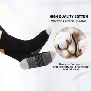 BUDERMMY Men's Cotton Moisture Wicking Heavy Cushion Crew Work Socks,6-12, 6Pairs (US, Numeric, 9, 12, Regular, Tall, black 2)