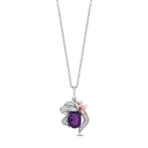 jewelili enchanted disney fine jewelry black rhodium over sterling silver and 10k rose gold with 1/10 cttw white diamond and amethyst ariel pendant necklace