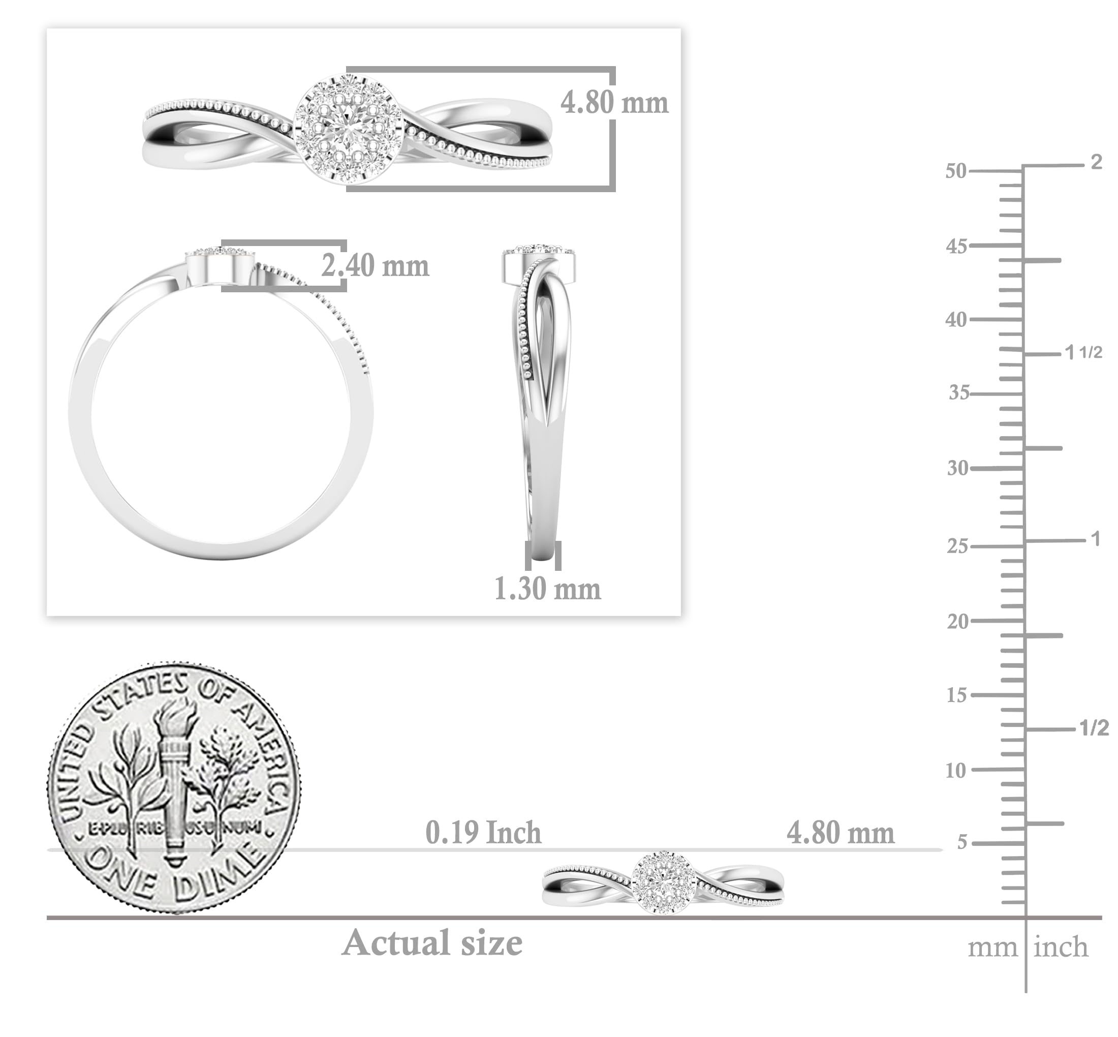 Dazzlingrock Collection 0.10 Carat (ctw) Round White Diamond Women Cluster Flower Promise Ring 1/10 CT, Sterling Silver, Size 7