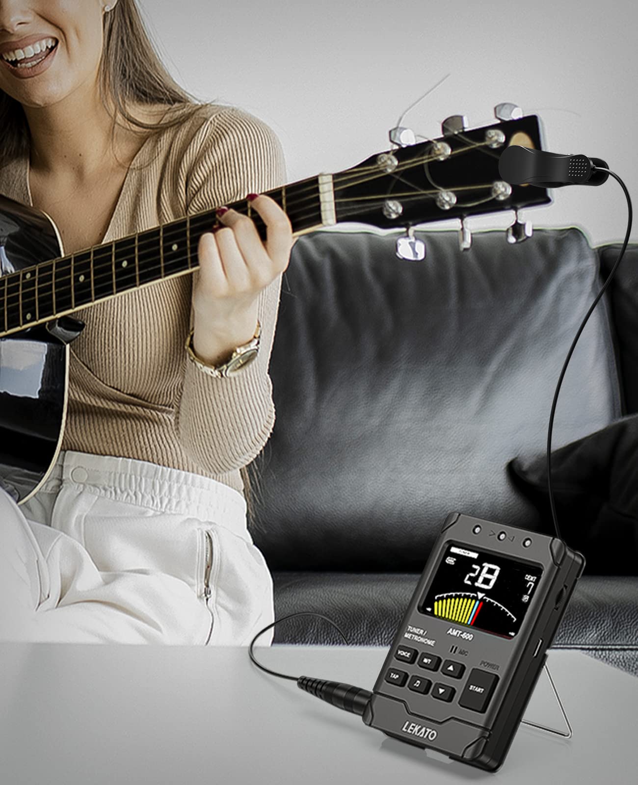 LEKATO Metronome Tuner, Rechargeable 3 In 1 Digital Metronome with TAP Tempo, Woman Vocal Counts, Tuner Tone Generator for Guitar Bass Violin Ukulele Chromatic for All Instruments