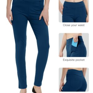 nuveti Women's Yoga Dress Pants Skinny Leg Work Pants Pull on Stretch Pant for Women with Pockets (DiamondBlue,Medium)