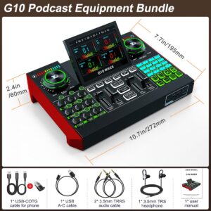 Podcast Equipment Bundle USB Audio Interface with Mixer, Multi-Channel Sound Board Voice Changer, Studio All-in-one XLR DJ Mixer for Phone PC Tik Tok Content Creator Kit Live Streaming Recording