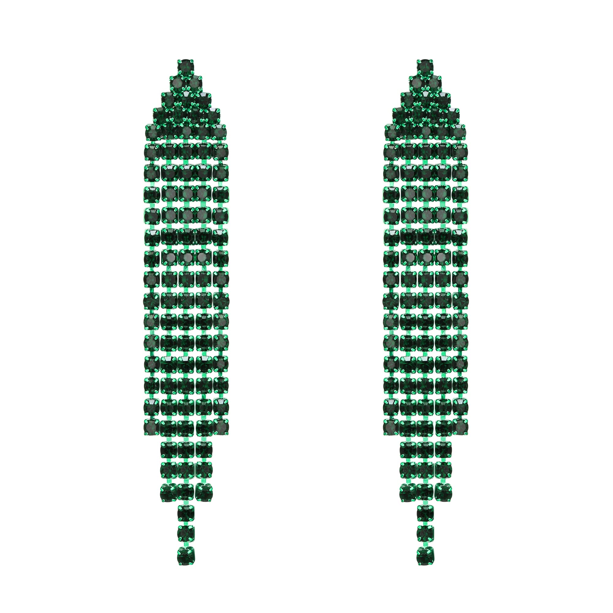 EleQueen Austrian Crystal Chandelier Tassel Earrings Linear Drop Clip-on Earrings for Women Wedding Bridal Party Green Green-Tone