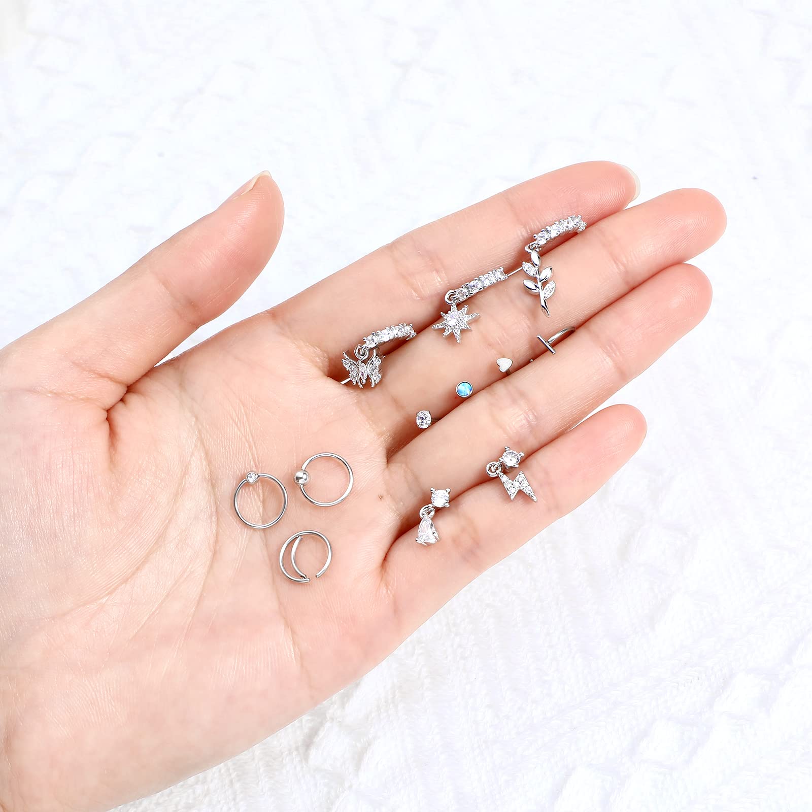 Trnayi 30 Pcs 20g Dangle Nose Ring L Shaped Nose Piercings Jewelry for Women Men Cute Nose Ring Stud Hoop Indian Nose Screw Surgical Steel Nose Ring Studs (Silver)