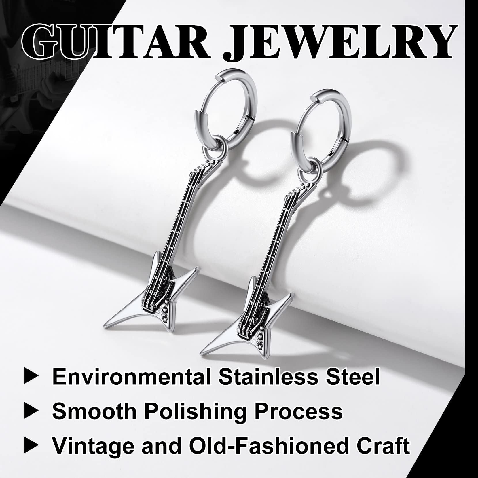 Stainless Steel Electric Hanging Guitar Earrings