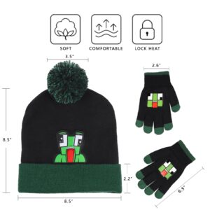 Hat Gloves Set Winter Warm Knit Beanie Cap One Size Black