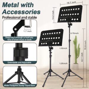 EASTROCK Sheet Music Stand Professional with Portable Bag Widened Panel, Thickened Pipe Wall, Lengthened Height Lifting Music Stand, Adjustable Folding Plate Metal, with Phone Holder