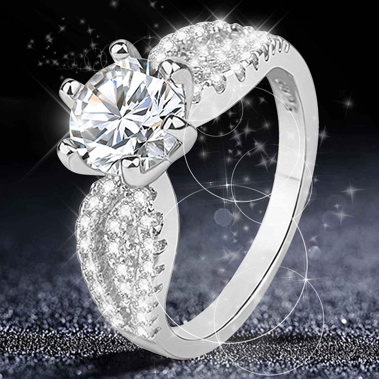 Luxury Diamond Silver Ring Bride Ring Engagement Wedding Ring Prong Setting Zircon Rings Jewelry for Your Princess