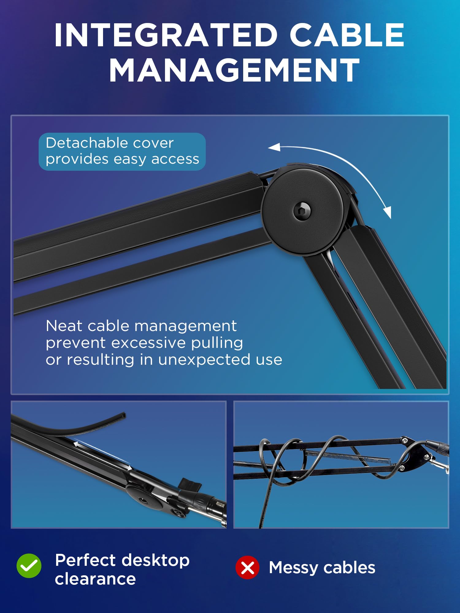 InnoGear Mic Boom Arm Microphone Stand Cable Management for Blue Yeti FIFINE AM8 K669B HyperX QuadCast S SoloCast AT2020 Shure SM7B MV7 and Other Microphone