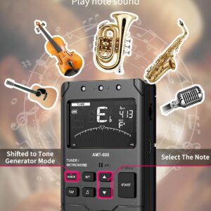 LEKATO Metronome Tuner, Rechargeable 3 In 1 Digital Metronome with TAP Tempo, Woman Vocal Counts, Tuner Tone Generator for Guitar Bass Violin Ukulele Chromatic for All Instruments