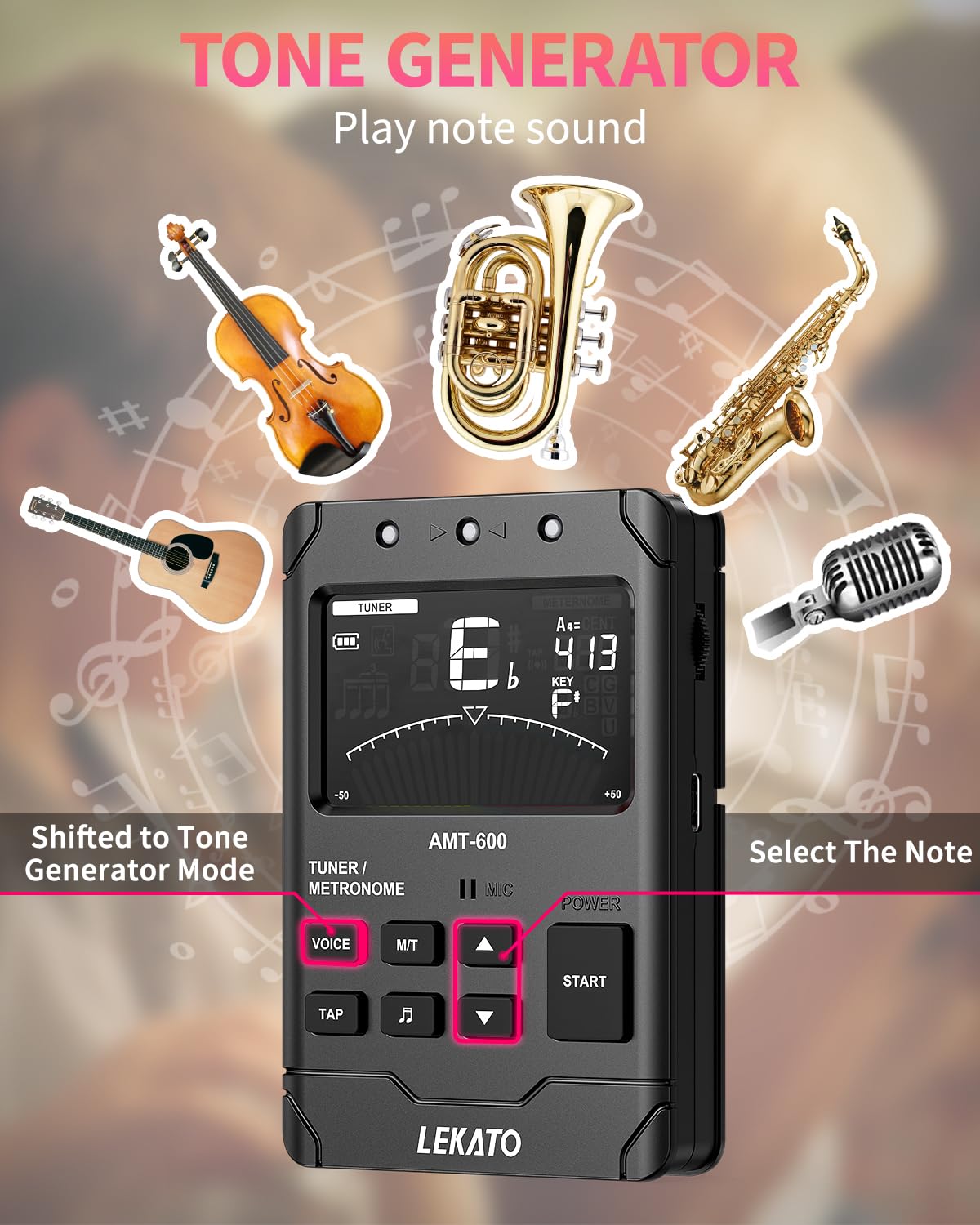 LEKATO Metronome Tuner, Rechargeable 3 In 1 Digital Metronome with TAP Tempo, Woman Vocal Counts, Tuner Tone Generator for Guitar Bass Violin Ukulele Chromatic for All Instruments