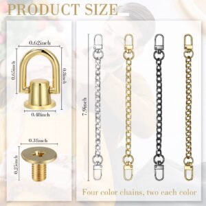 24 Pcs Purse Chain Strap D Ring Rivets Set Flat Purse Strap Extender Replacement Crossbody Chain Metal D Ring Stud Screw Post Head Buttons Handbag Chains Accessories for DIY Wallet Shoulder Bag