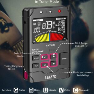 LEKATO Metronome Tuner, Rechargeable 3 In 1 Digital Metronome with TAP Tempo, Woman Vocal Counts, Tuner Tone Generator for Guitar Bass Violin Ukulele Chromatic for All Instruments