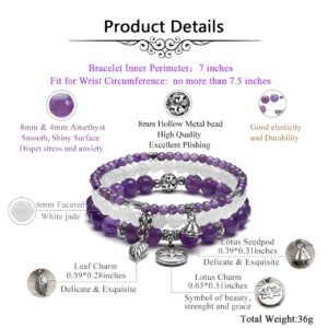 PESOENTH Healing Crystal Bracelets for Women Natural Gemstone Healing Stone Beaded Stretch Bracelet Purple Amethyst Jewelry Gifts