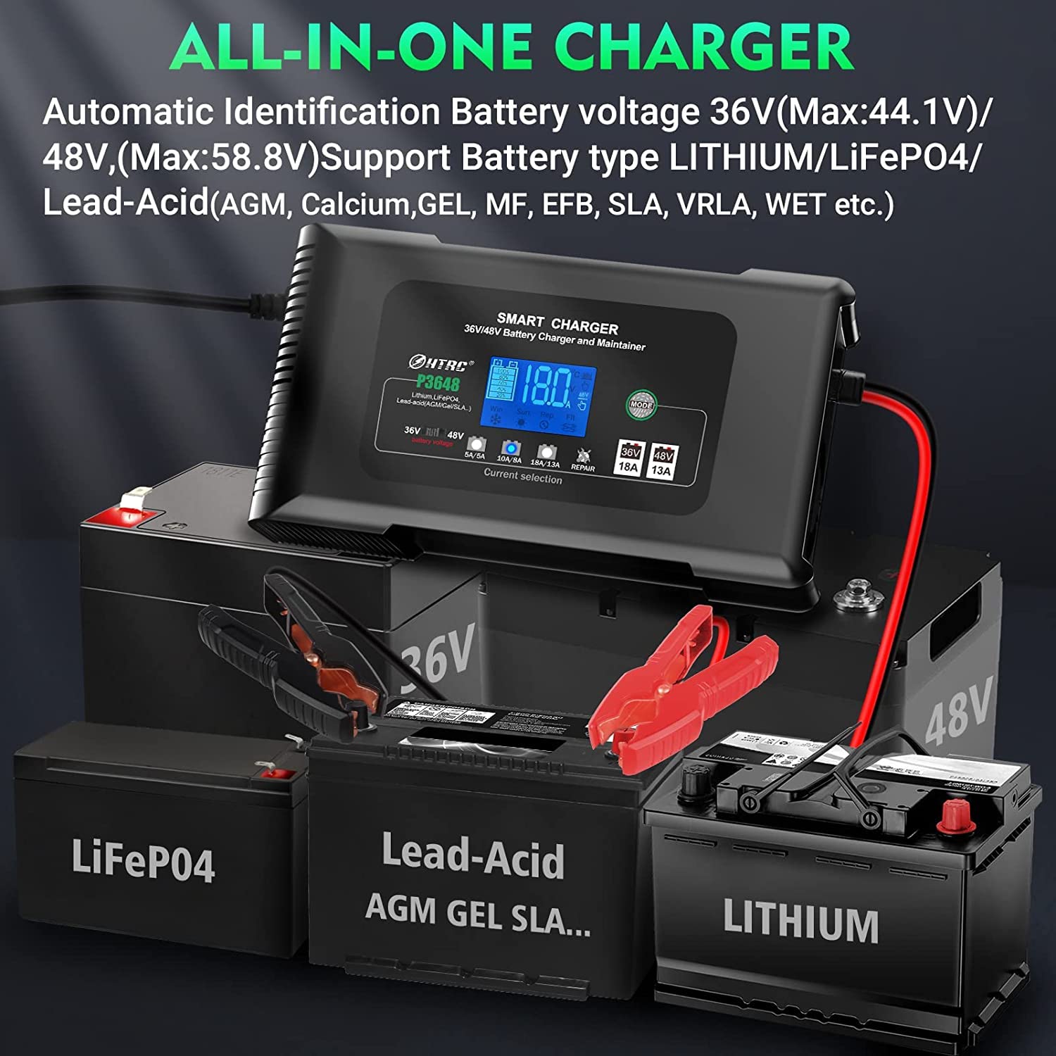 Haisito Golf Cart Battery Charger, 36Volt 48 Volt Lead-Acid Lithium Lifepo4 Smart Battery Charger, 48V EZGO Trickle Charger, 48 Volt Golf Cart Charger EZGO RXV plug