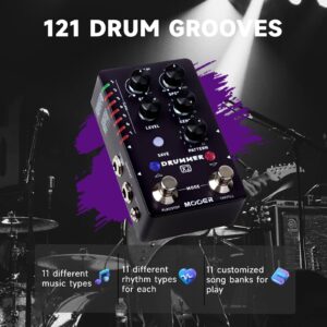 MOOER Drum Machine Guitar Pedal with 121 Drum Grooves 11 Music Styles 7 Rhythm Slots Fill Function Tap Tempo Knob for Electric Guitar Bass (X2)