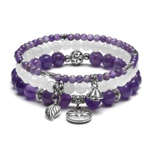 pesoenth healing crystal bracelets for women natural gemstone healing stone beaded stretch bracelet purple amethyst jewelry gifts