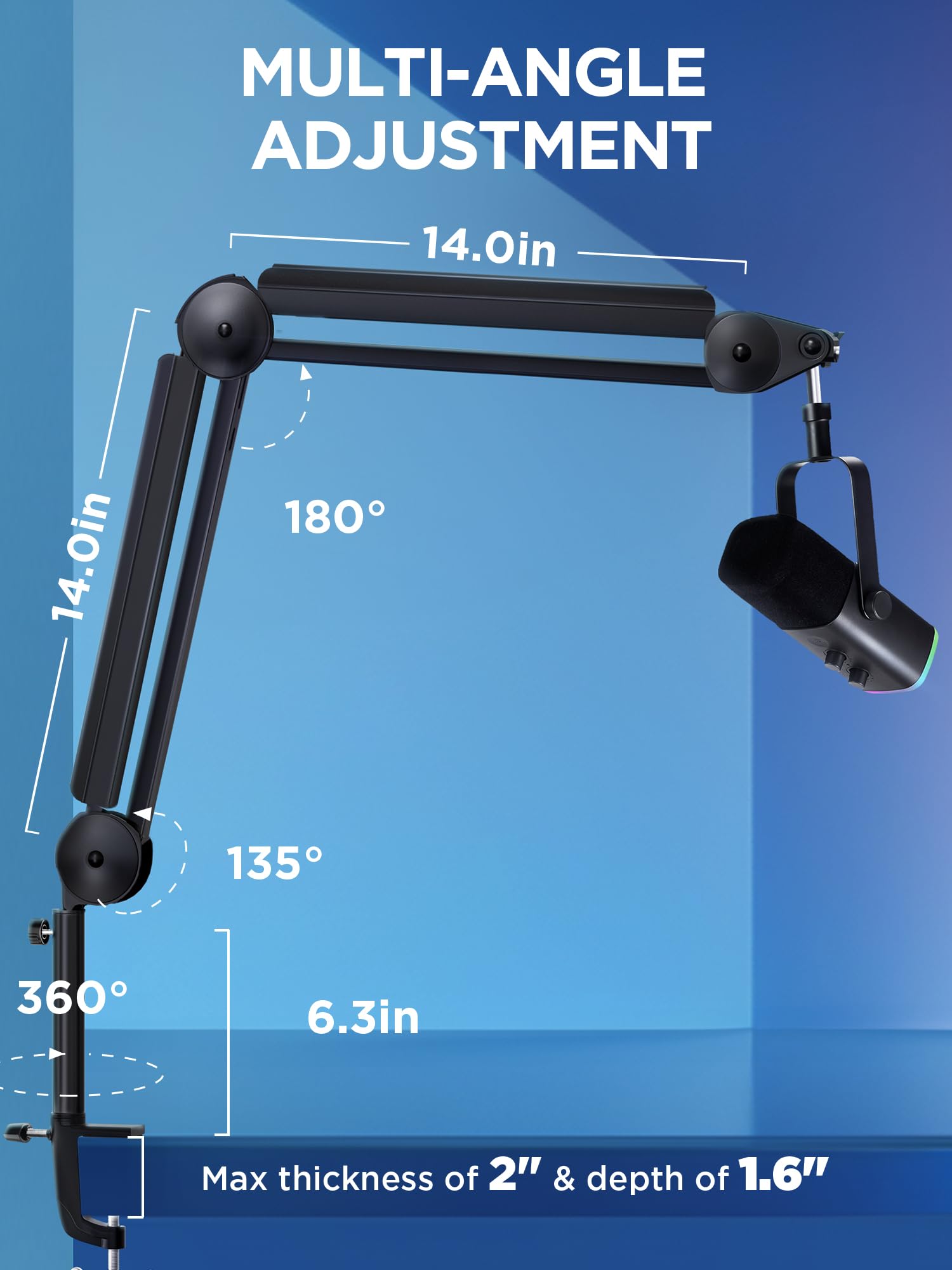 InnoGear Mic Boom Arm Microphone Stand Cable Management for Blue Yeti FIFINE AM8 K669B HyperX QuadCast S SoloCast AT2020 Shure SM7B MV7 and Other Microphone