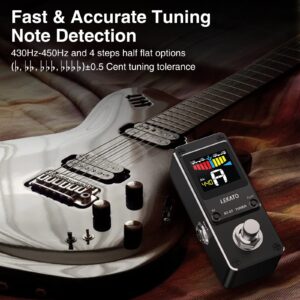 LEKATO Guitar Tuner Pedal with True Bypass, Chromatic Tuner Pedal for Electric Guitar and Bass, Color Display Tuning Pedal with Mute, Pitch and Flat Tuning