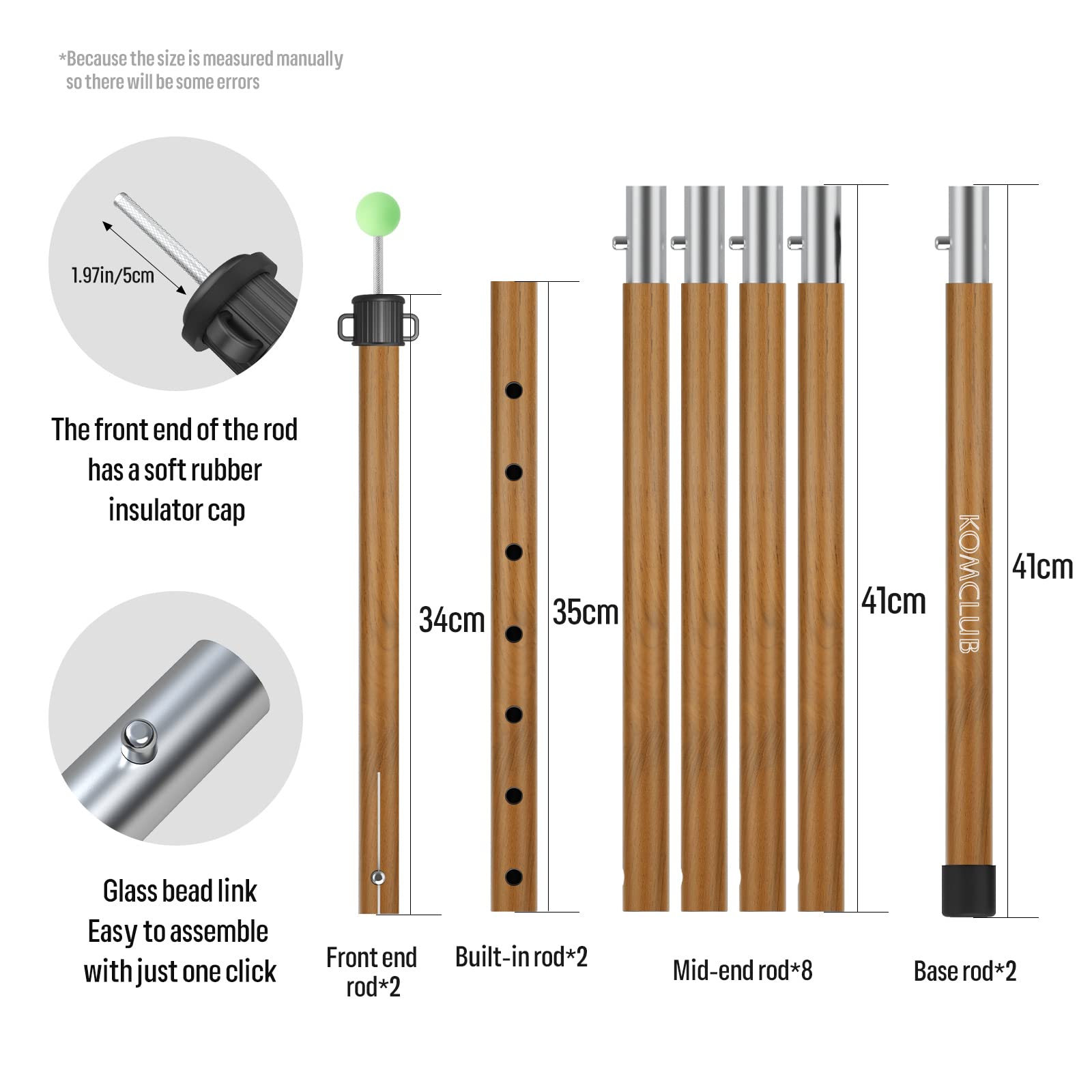 KOMCLUB Tent Poles Adjustable Lightweight Camping Tarp Poles 82.68" Aluminum Alloy Telescoping Solar sail Poles for Awning Canopy Tent Tarp Hiking Light Weight and Easy to Carry (Wood Grain Color)